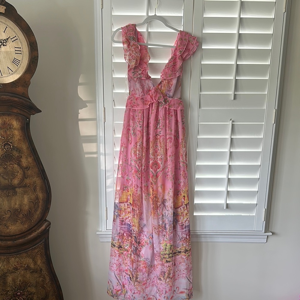 Chic Pink Patterned Maxi Dress